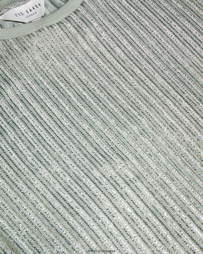 être Ted Baker femmes catrino t-shirt ajusté métallisé pl-vert FR8J42609 vêtements