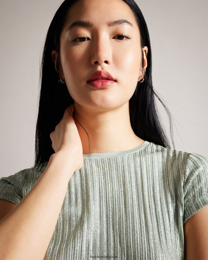 être Ted Baker femmes catrino t-shirt ajusté métallisé pl-vert FR8J42609 vêtements