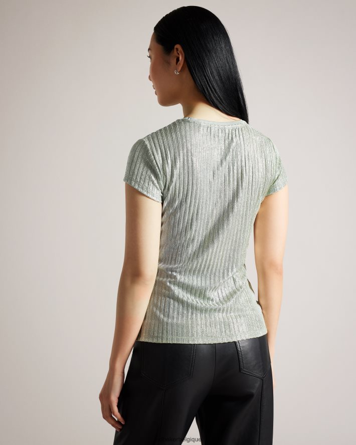 être Ted Baker femmes catrino t-shirt ajusté métallisé pl-vert FR8J42609 vêtements