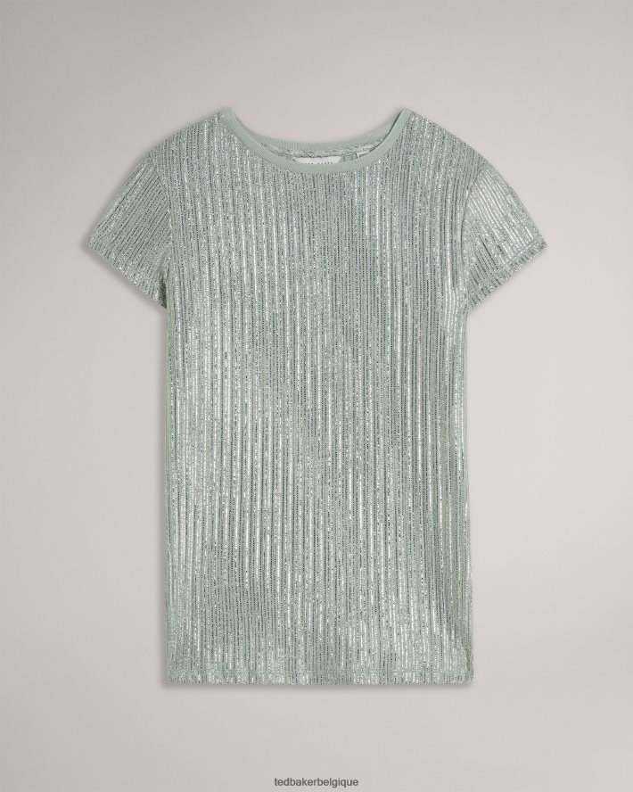 être Ted Baker femmes catrino t-shirt ajusté métallisé pl-vert FR8J42609 vêtements