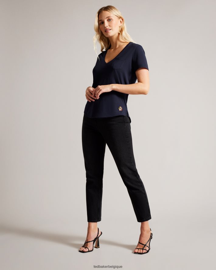 être Ted Baker femmes t-shirt à col en V coupe facile livavage marine FR8J42542 vêtements