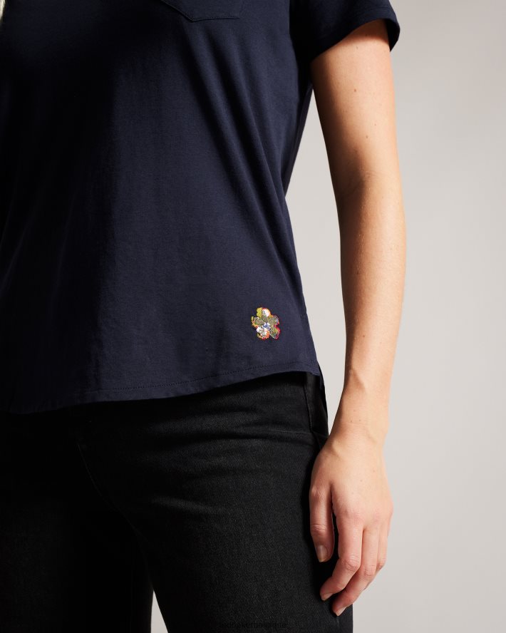être Ted Baker femmes t-shirt à col en V coupe facile livavage marine FR8J42542 vêtements