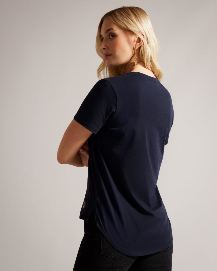 être Ted Baker femmes t-shirt à col en V coupe facile livavage marine FR8J42542 vêtements