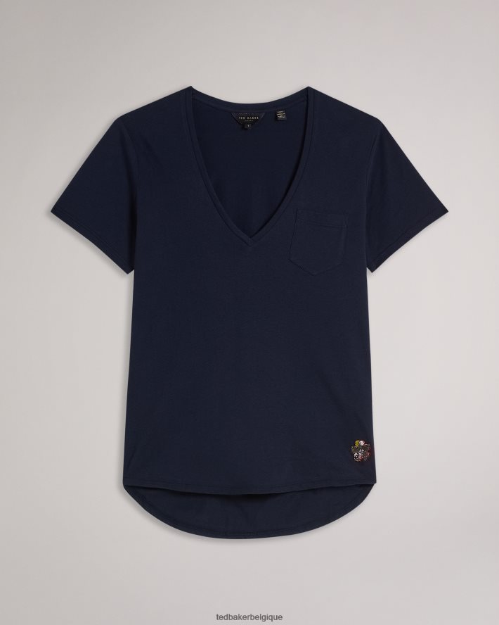 être Ted Baker femmes t-shirt à col en V coupe facile livavage marine FR8J42542 vêtements