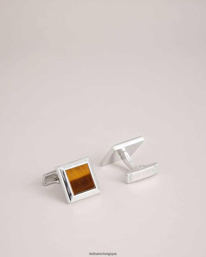 être Ted Baker Hommes boutons de manchette œil de tigre en cuivre couleur argent FR8J422035 accessoires