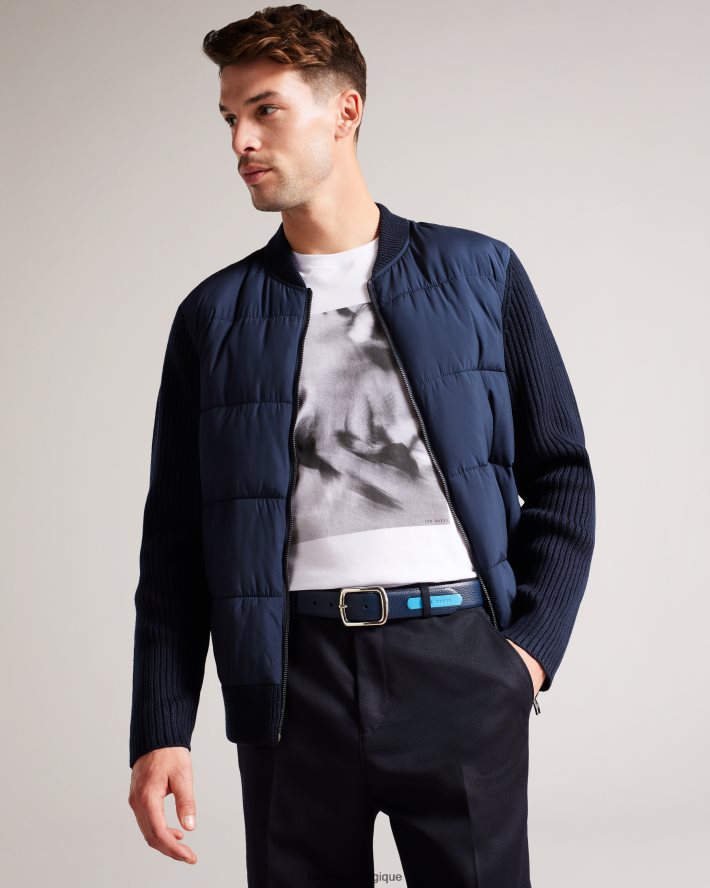 être Ted Baker Hommes Jaims - ceinture en cuir à détail contrastant marine FR8J421983 accessoires