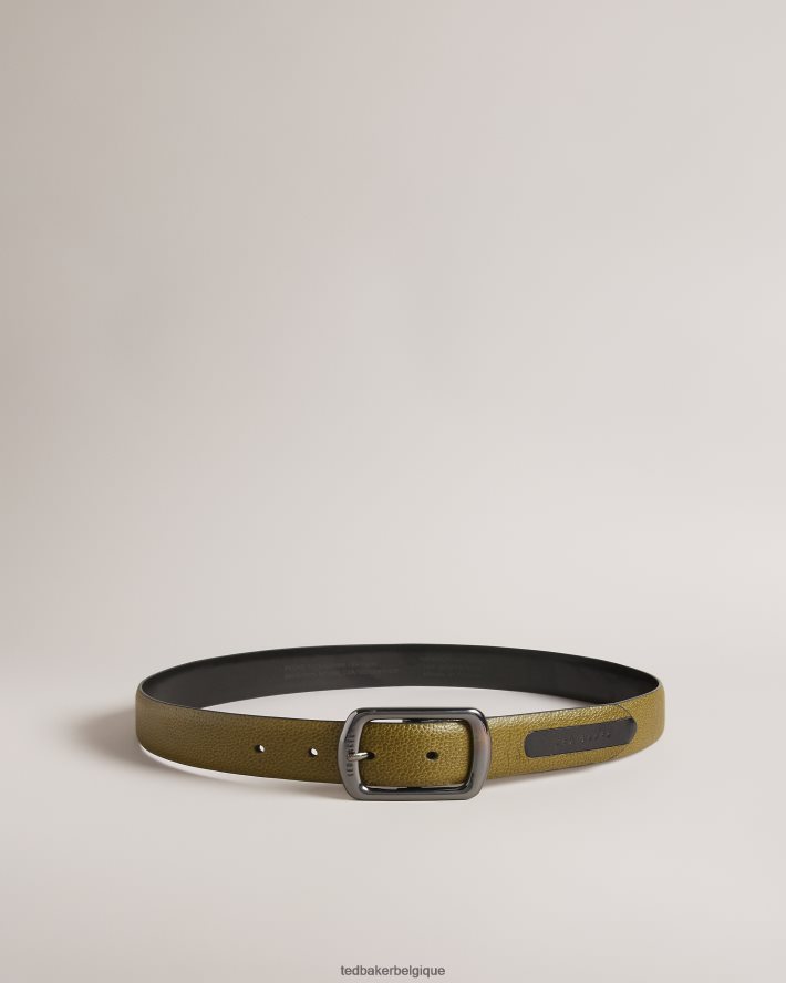 être Ted Baker Hommes Jaims - ceinture en cuir à détail contrastant vert foncé FR8J421996 accessoires