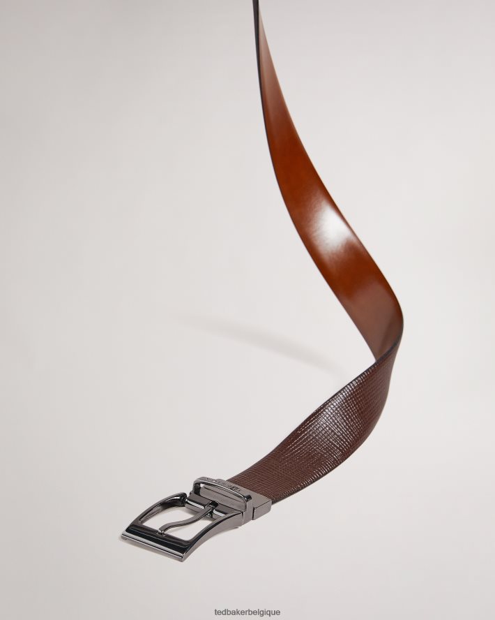 être Ted Baker Hommes ceinture réversible en cuir à double hachure croisée chocolat brun FR8J421959 accessoires