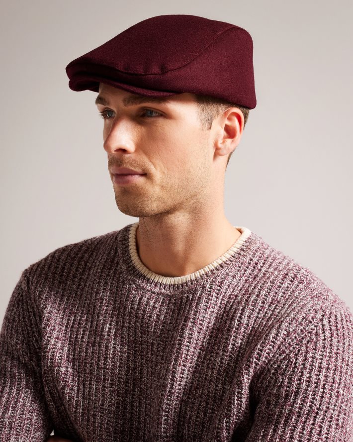 être Ted Baker Hommes casquette plate jamessa en laine mélangée rouge foncé FR8J421807 accessoires