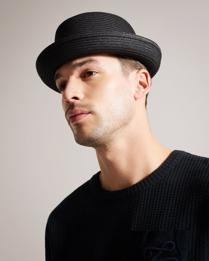 être Ted Baker Hommes chapeau de tarte au porc en paille Axelly noir FR8J421820 accessoires