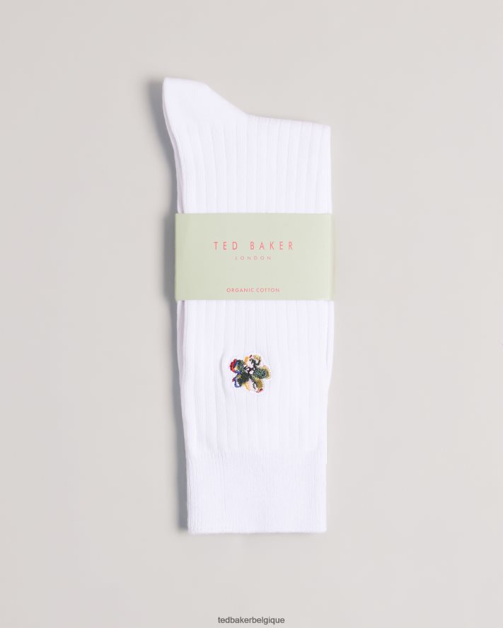 être Ted Baker Hommes chaussettes boelow à broderie de fleurs blanc FR8J421838 accessoires