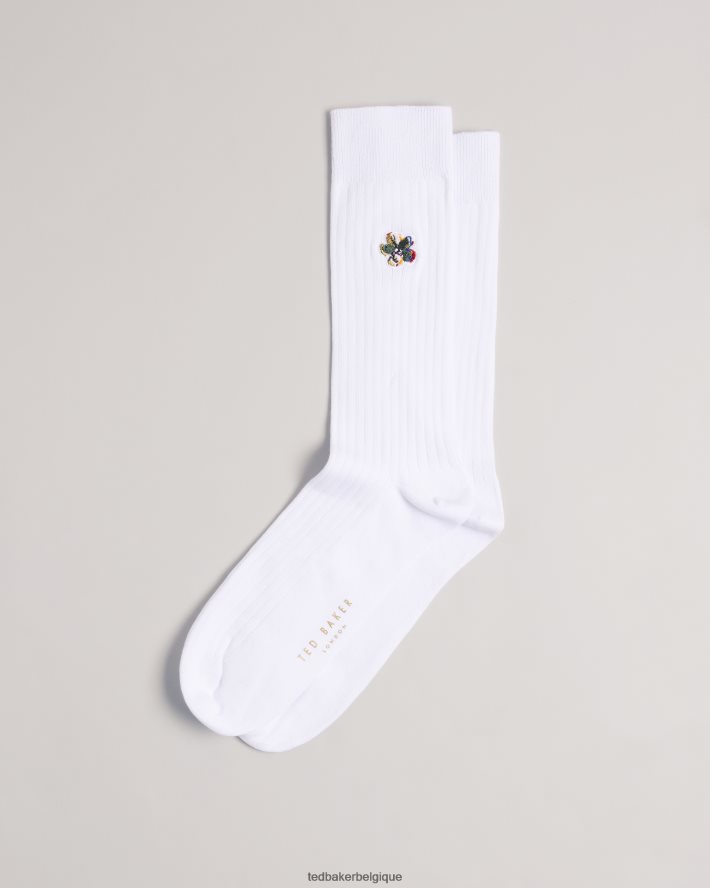 être Ted Baker Hommes chaussettes boelow à broderie de fleurs blanc FR8J421838 accessoires