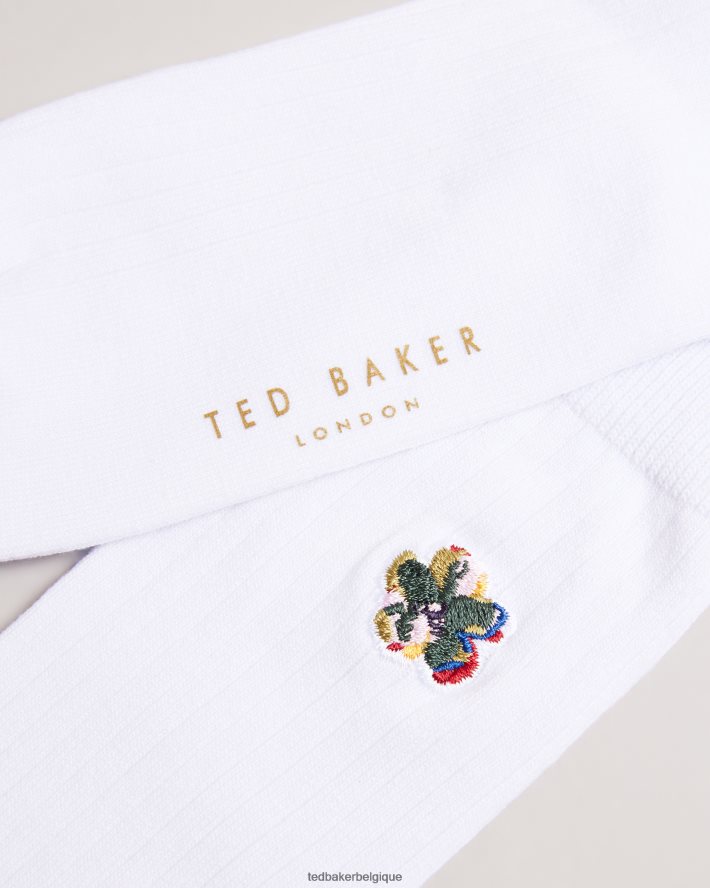 être Ted Baker Hommes chaussettes boelow à broderie de fleurs blanc FR8J421838 accessoires