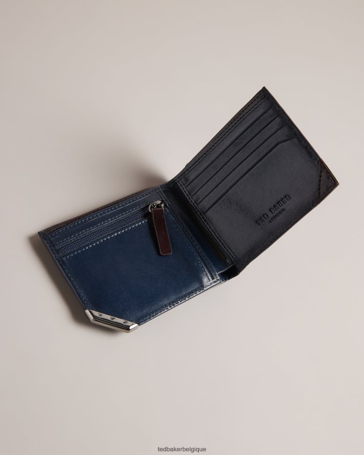être Ted Baker Hommes Portefeuille à deux volets avec coin en métal Kornerr marine FR8J421841 accessoires
