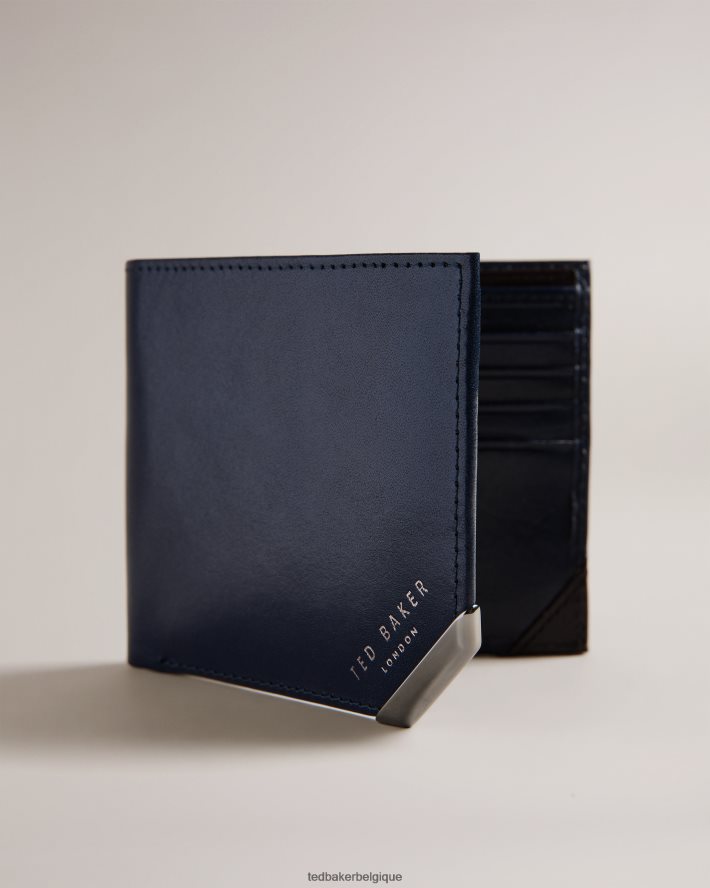 être Ted Baker Hommes Portefeuille à deux volets avec coin en métal Kornerr marine FR8J421841 accessoires