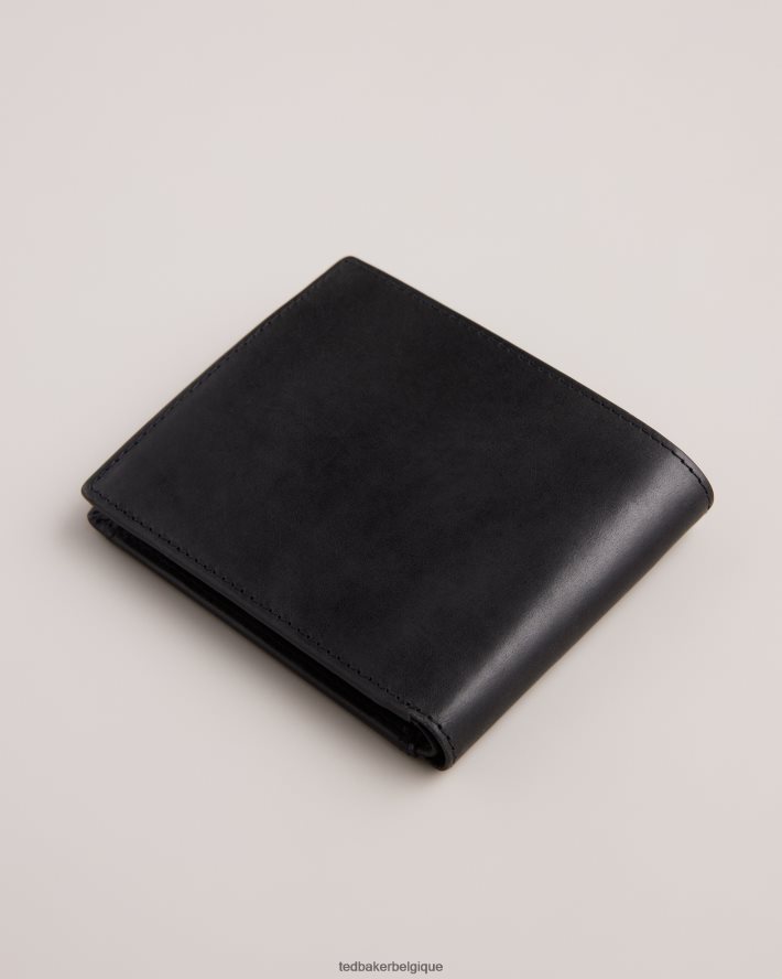 être Ted Baker Hommes portefeuille à deux volets en cuir ciré Finliy noir FR8J421939 accessoires