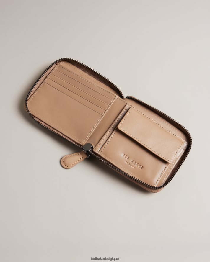 être Ted Baker Hommes portefeuille zippé en nubuck Krolt brun FR8J422047 accessoires
