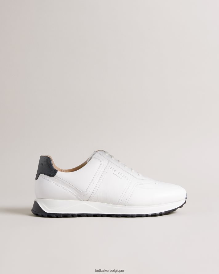 être Ted Baker Hommes baskets frayne en cuir saffiano blanc FR8J421866 chaussures