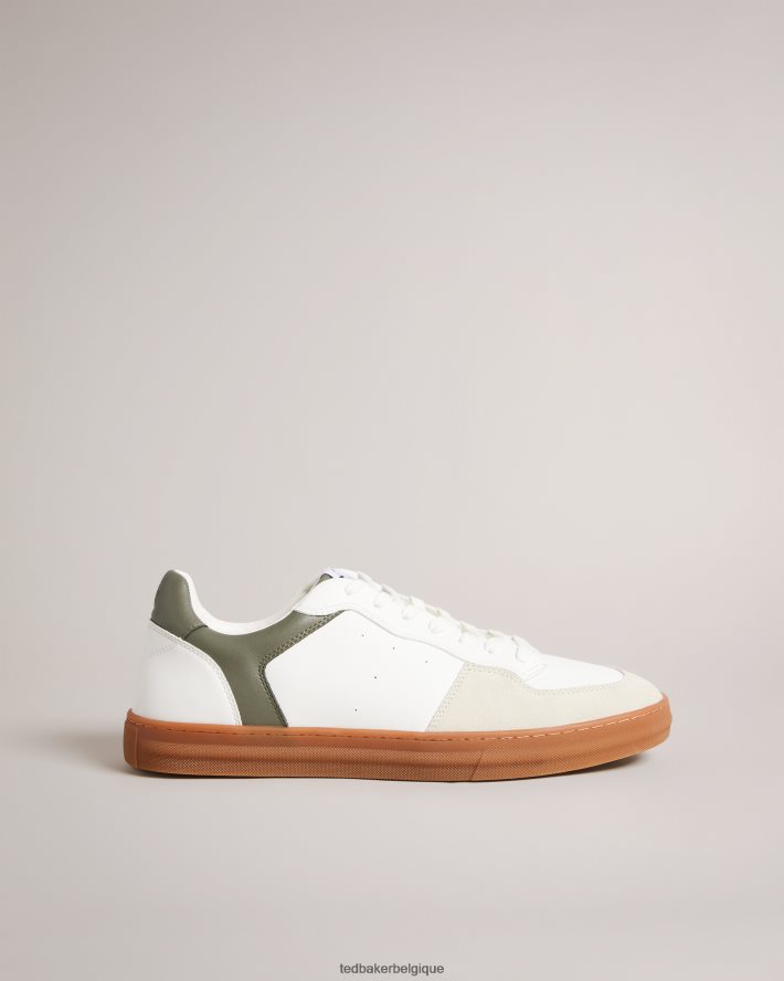 être Ted Baker Hommes baskets en cuir et daim barkerl vert foncé FR8J421818 chaussures