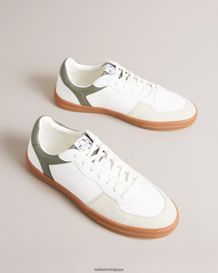 être Ted Baker Hommes baskets en cuir et daim barkerl vert foncé FR8J421818 chaussures