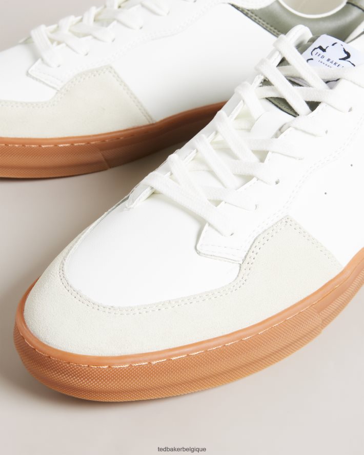 être Ted Baker Hommes baskets en cuir et daim barkerl vert foncé FR8J421818 chaussures