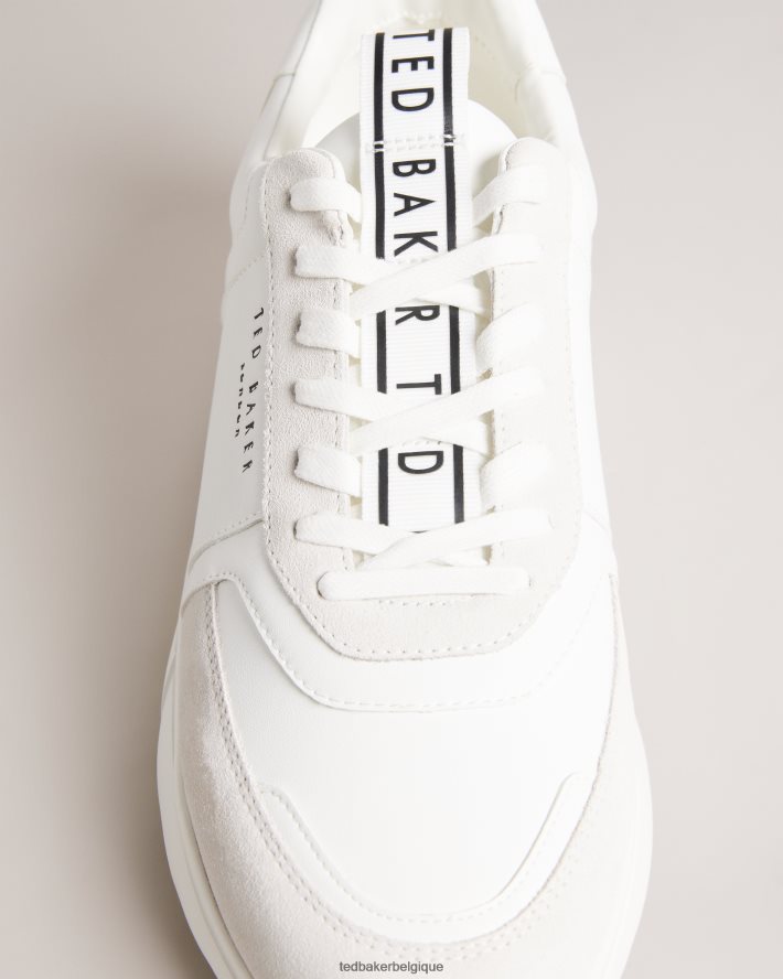 être Ted Baker Hommes baskets en cuir lisse et en daim cecylew blanc FR8J421871 chaussures