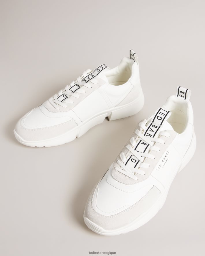 être Ted Baker Hommes baskets en cuir lisse et en daim cecylew blanc FR8J421871 chaussures