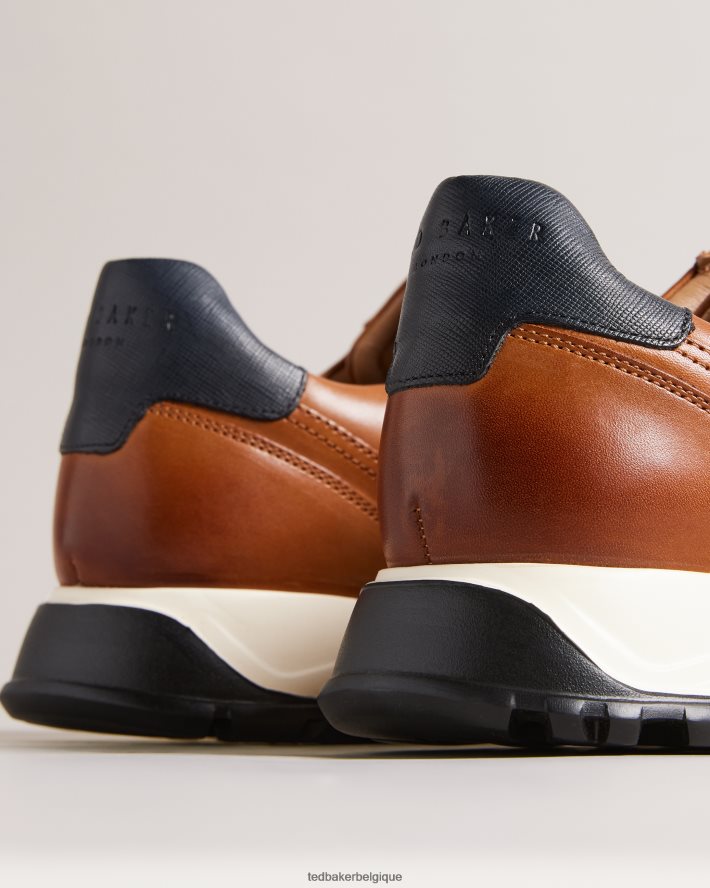 être Ted Baker Hommes baskets frayne en cuir saffiano bronzer FR8J421856 chaussures