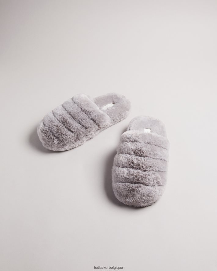 être Ted Baker Hommes pantoufles lopsey en fausse fourrure gris clair FR8J42927 chaussures
