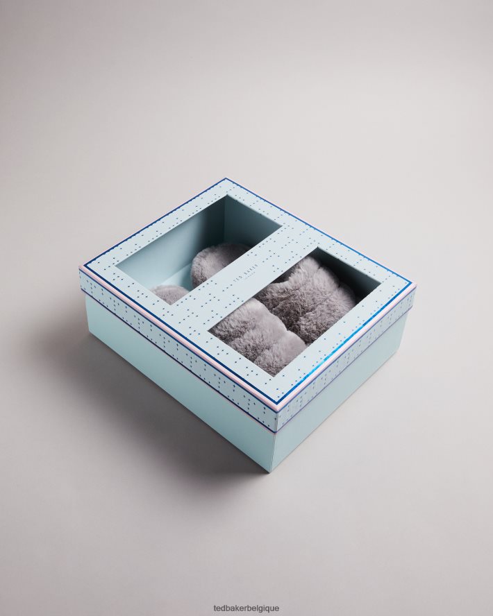 être Ted Baker Hommes pantoufles lopsey en fausse fourrure gris clair FR8J42927 chaussures