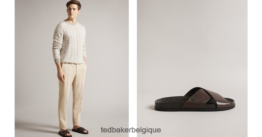 être Ted Baker Hommes sandales oscarr en cuir brun FR8J421859 chaussures