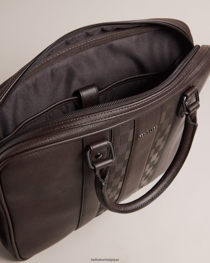 être Ted Baker Hommes sac à documents en pu waymon house check chocolat brun FR8J421767 Sacs