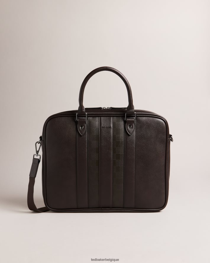 être Ted Baker Hommes sac à documents en pu waymon house check chocolat brun FR8J421767 Sacs