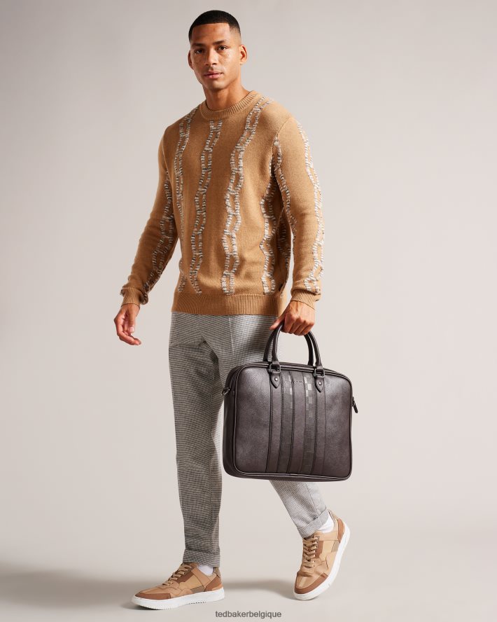 être Ted Baker Hommes sac à documents en pu waymon house check chocolat brun FR8J421767 Sacs