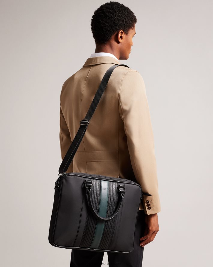 être Ted Baker Hommes sac à documents rayé en PU sergé Rooky Core noir FR8J421764 Sacs