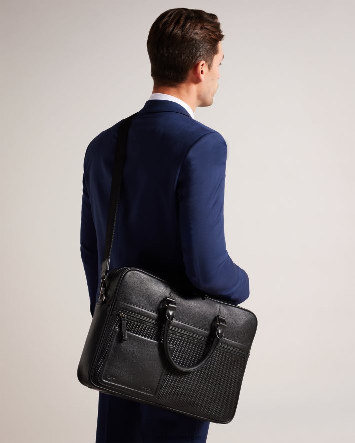 être Ted Baker Hommes sac porte-documents en cuir texturé en toile noir FR8J421743 Sacs