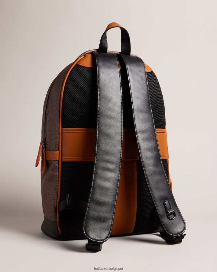 être Ted Baker Hommes sac à dos monogramme Trayton T chocolat brun FR8J421738 Sacs