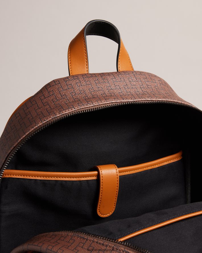 être Ted Baker Hommes sac à dos monogramme Trayton T chocolat brun FR8J421738 Sacs