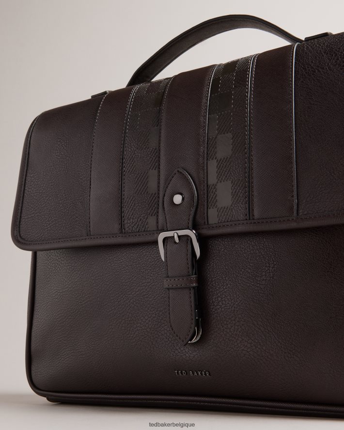 être Ted Baker Hommes cartable wayvees house check en pu chocolat brun FR8J421770 Sacs