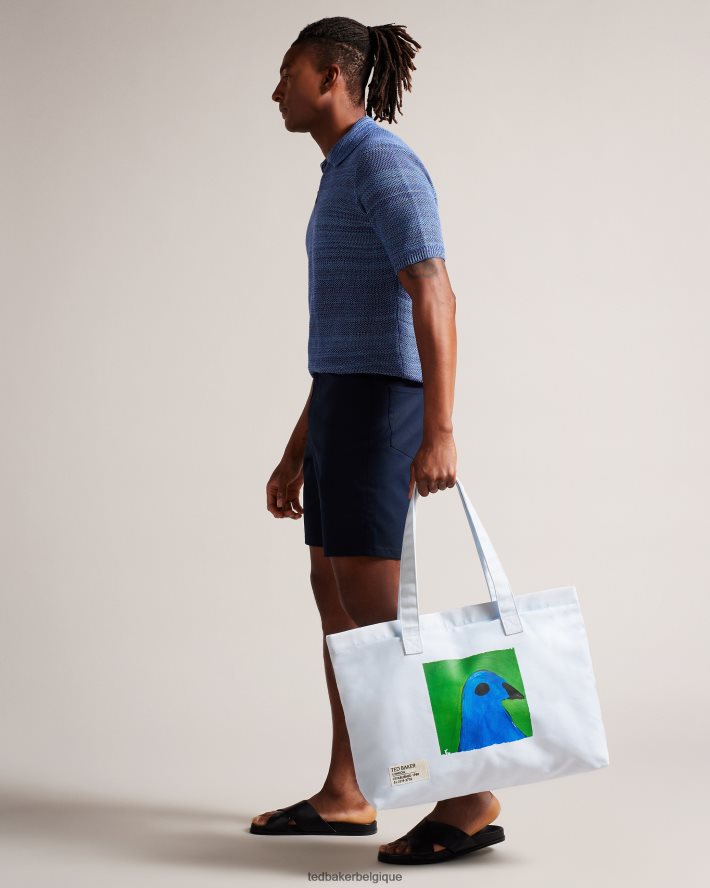 être Ted Baker Hommes sac de plage à oiseaux peints Burdey bleu clair FR8J421754 Sacs