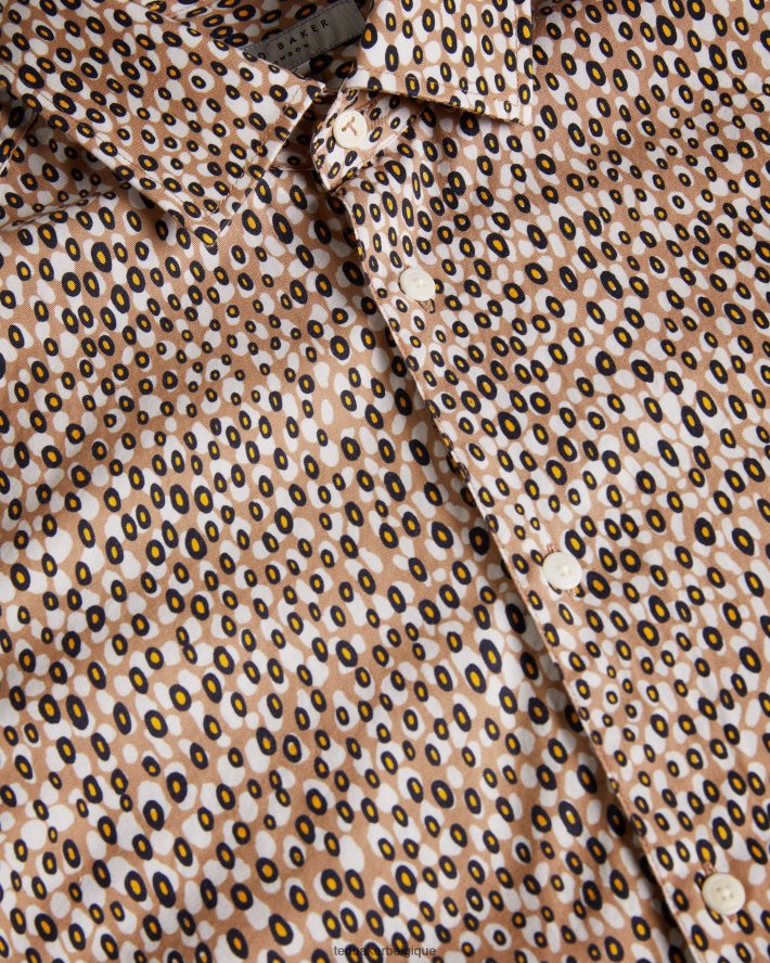 être Ted Baker Hommes Dunston - Chemise rétro à pois à manches longues brun FR8J421656 vêtements