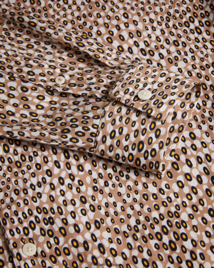 être Ted Baker Hommes Dunston - Chemise rétro à pois à manches longues brun FR8J421656 vêtements