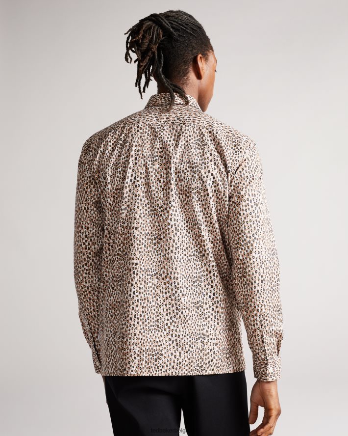 être Ted Baker Hommes Dunston - Chemise rétro à pois à manches longues brun FR8J421656 vêtements