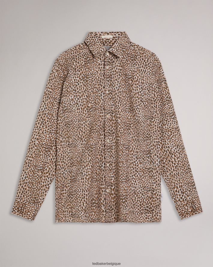 être Ted Baker Hommes Dunston - Chemise rétro à pois à manches longues brun FR8J421656 vêtements