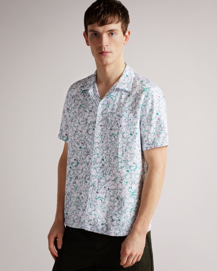 être Ted Baker Hommes bartlet - chemise imprimée à revers et manches courtes blanc FR8J421677 vêtements