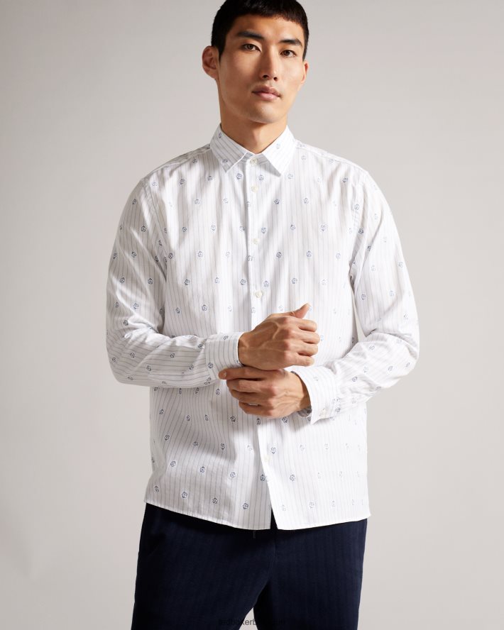 être Ted Baker Hommes chemise coupe fleurie à rayures Marshes LS blanc FR8J421653 vêtements