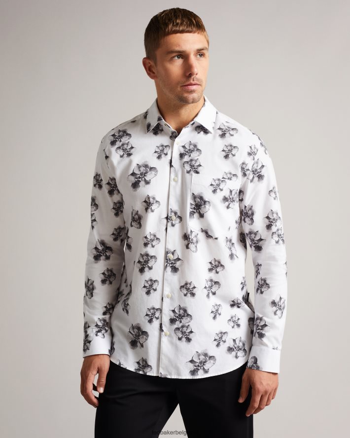 être Ted Baker Hommes milhill ls - chemise à imprimé photographique magnolia blanc FR8J421675 vêtements