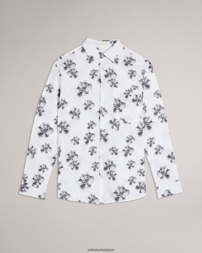 être Ted Baker Hommes milhill ls - chemise à imprimé photographique magnolia blanc FR8J421675 vêtements