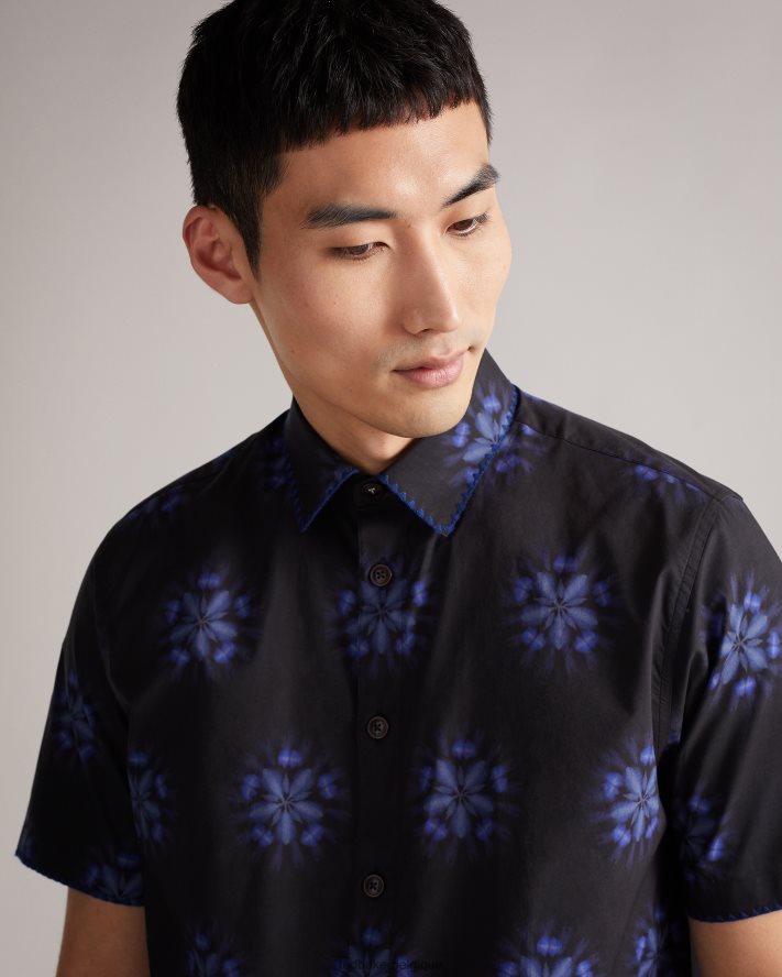 être Ted Baker Hommes paden - chemise imprimée à fleurs à manches courtes noir FR8J421649 vêtements