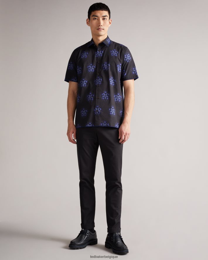 être Ted Baker Hommes paden - chemise imprimée à fleurs à manches courtes noir FR8J421649 vêtements
